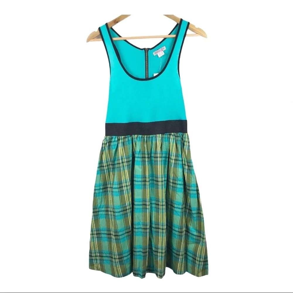 Kensie Girl Sleeveless Plaid Print Dress Teal Green Size Medium Women Y2K Preppy